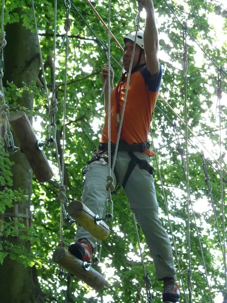 power, high ropes course, effort, nature, climb, difficult, climbing course, forest ropes course, climbing garden, balance, forest, tops, treetop, high, dangerous, daring, stressful, rope course, rope park, parcour, climbing forest, head for heights, overcoming, fear, agility, team, team spirit, climbing harness